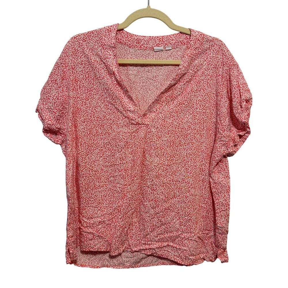 Gap Womens Pink & White Polka Dot Short-Sleeve Blouse Size L